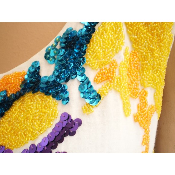 Vintage Gene Ewing Yellow Pink Blue Sequined White Tank Top Womens Size Medium - Picture 7 of 10